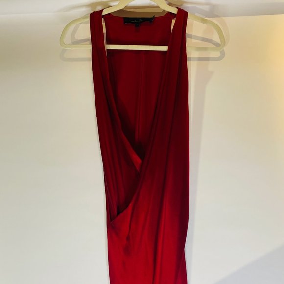 Gorgeous Urban Zen (Donna Karan) Sleeveless Draped Dark Red Silk Charmeuse Dress - Picture 6 of 15